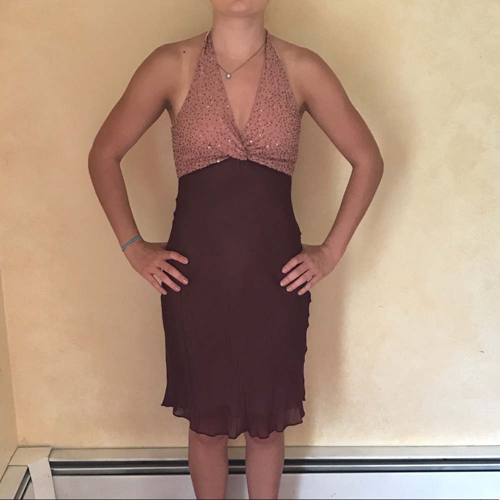 BCBGMAXAZRIA beaded halter cocktail dress size 2